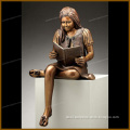 Professional factory supplied beautiful garden deco bronze copper girl reading figurines and statue